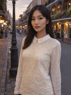 Tory Burch Women’s Lace Front Peter Pan Collar Top - Cream Vintage look